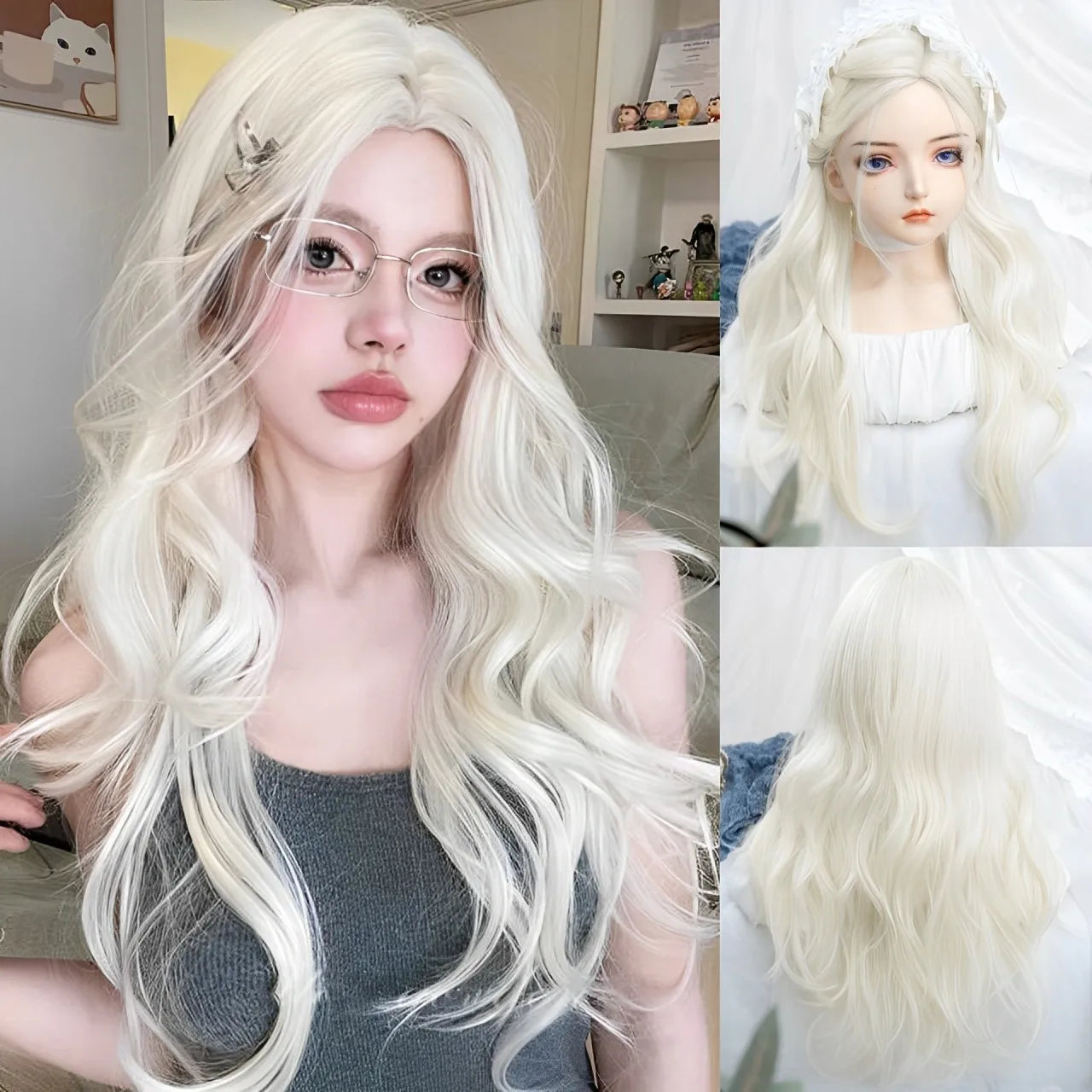 Synthetic Short Lolita Cosplay Christmas Halloween Bob Brown Blonde LM Wig With Long Curly Ponytail Natural Fake Hair for Women