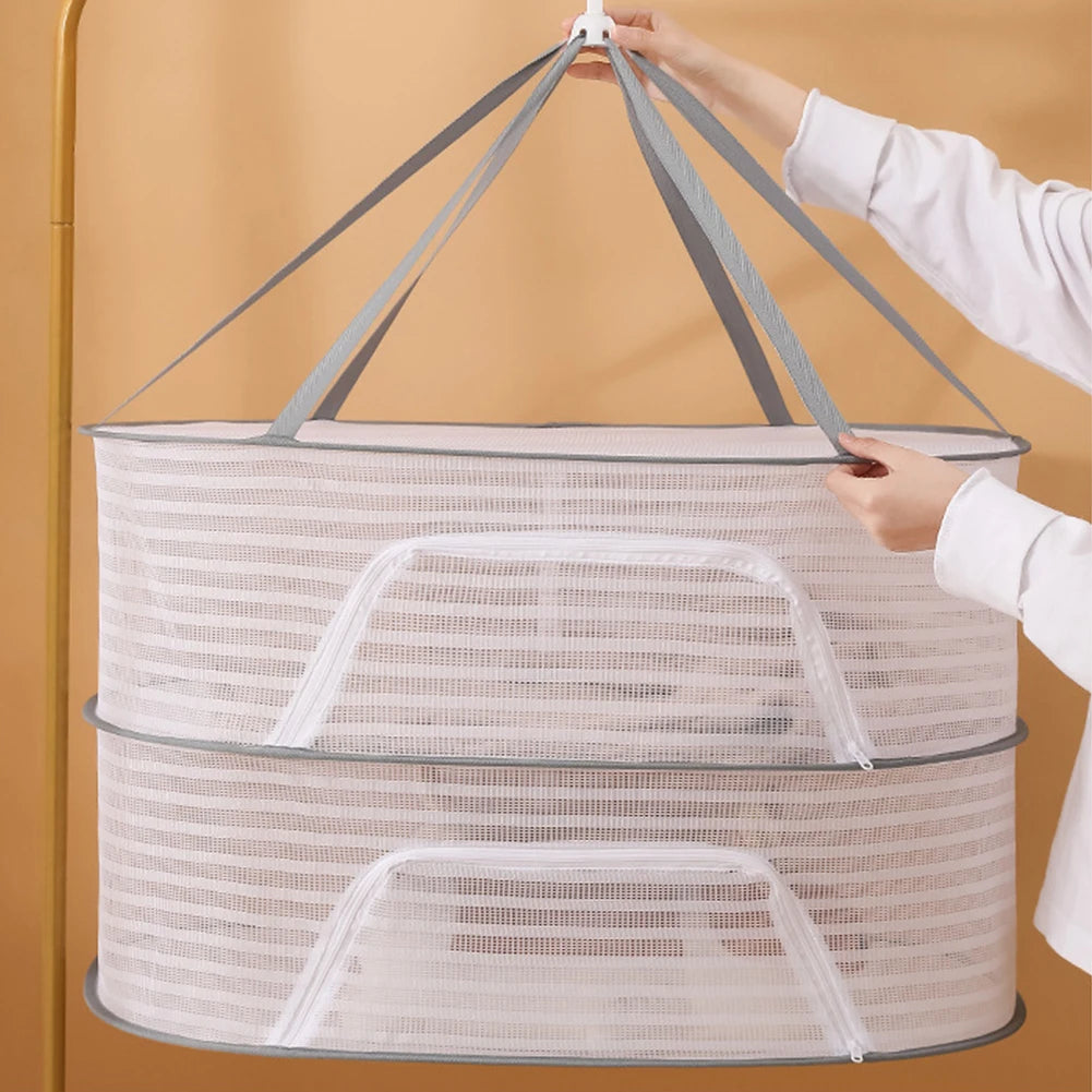 4 Layer Drying Net Herbs Removable Bra Drying Clothes Net Folding Anti-Fly Windproof Hook Drying for Fish/Vegetables/Fruit/Herbs