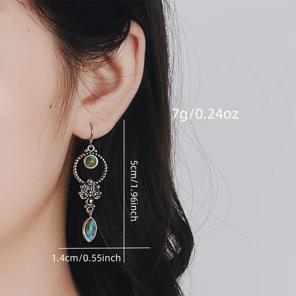 Halloween new black inlaid artificial turquoise earrings alloy earrings couple holiday gift jewelry