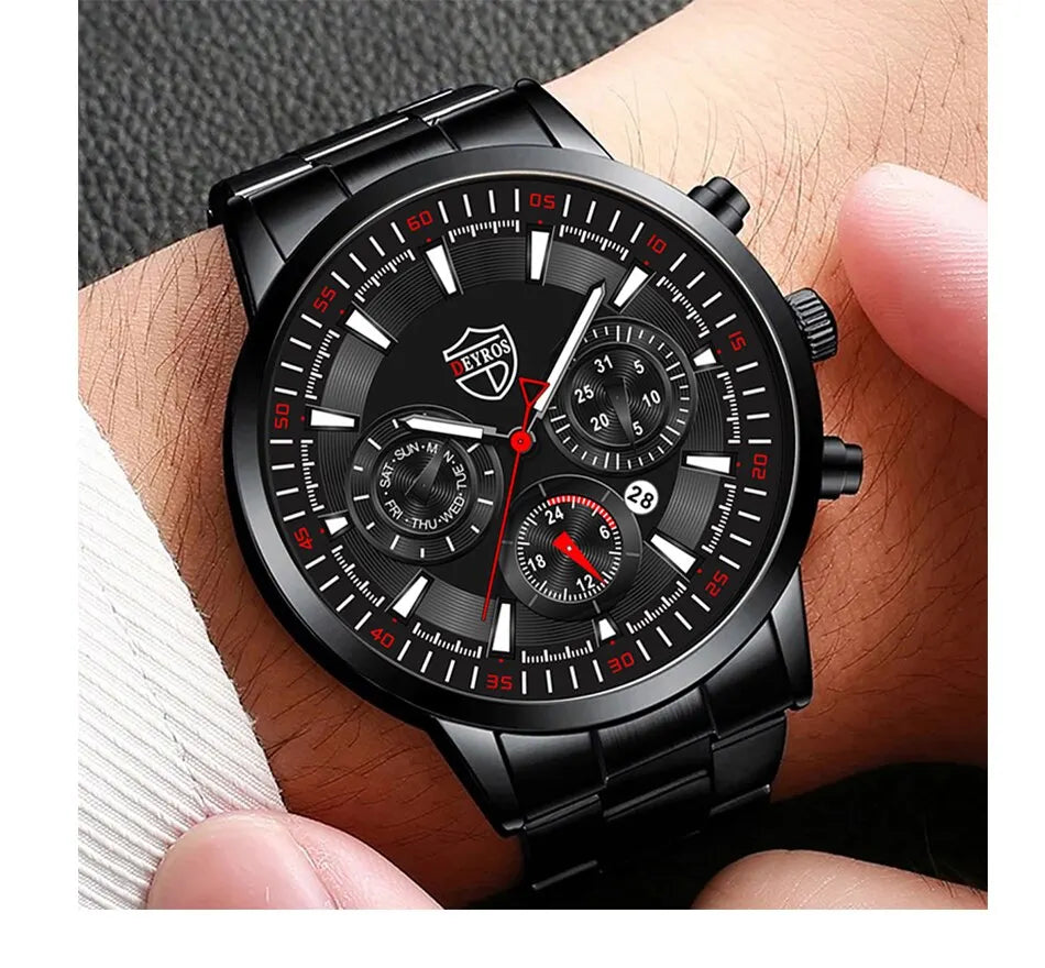 Fashion Men's Watches Business Stainless Steel Quartz Wrist Watch Male Casual Date Luminous Leather Bracelet Clock