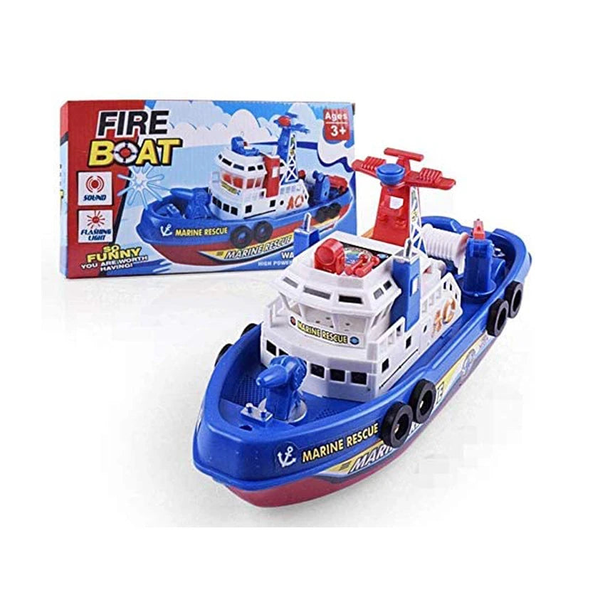 Electric Marine Rescue Boat Toy Fire-fighting Boat Bathing Speedboat Toy with Sound Light Up Toys for Kids Spray Water Swim Pool