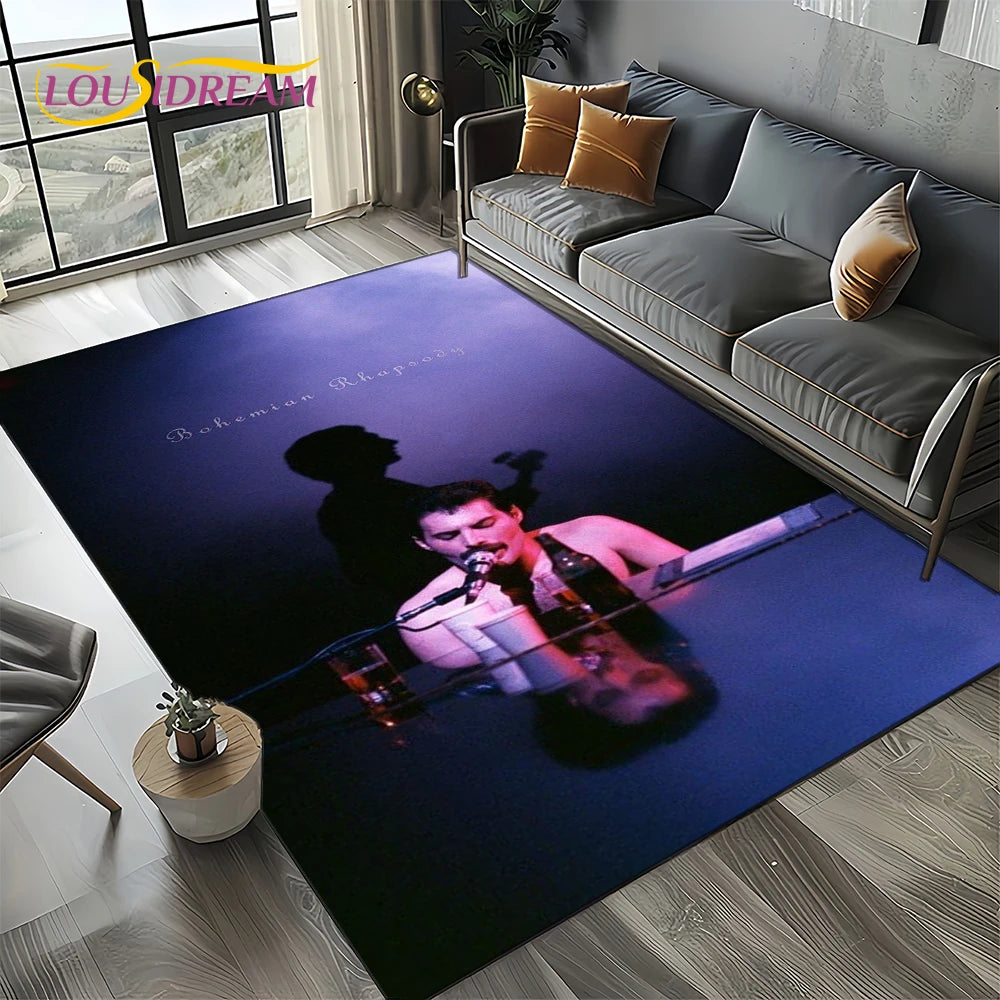 2025 Classics Queen-Rock-Band Freddie Carpet Rug for Living Room Bedroom Home Sofa Decoration,Kid Area Rug Non-slip Floor Mat