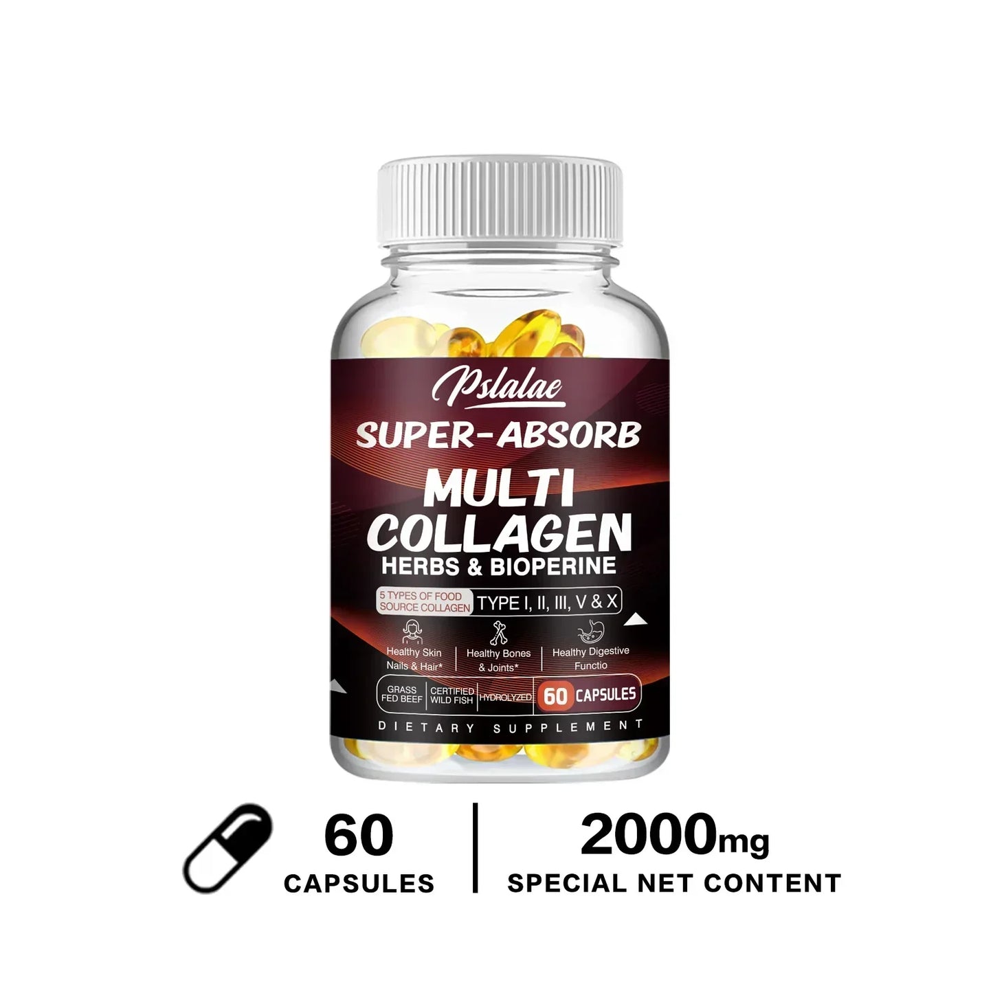 Multi Collagen Pills Organic Herbs and Piperine - Collagen Capsules with Herbs and Piperine (Type I II III V X)