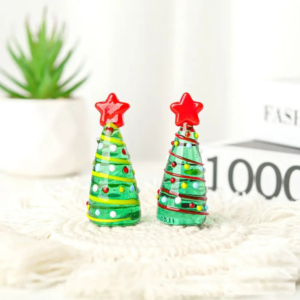 Glass Crystals Christmas Tree Figurine Statue Table Ornaments Christmas Tree Miniature Mini Handmade Crystals Ornaments