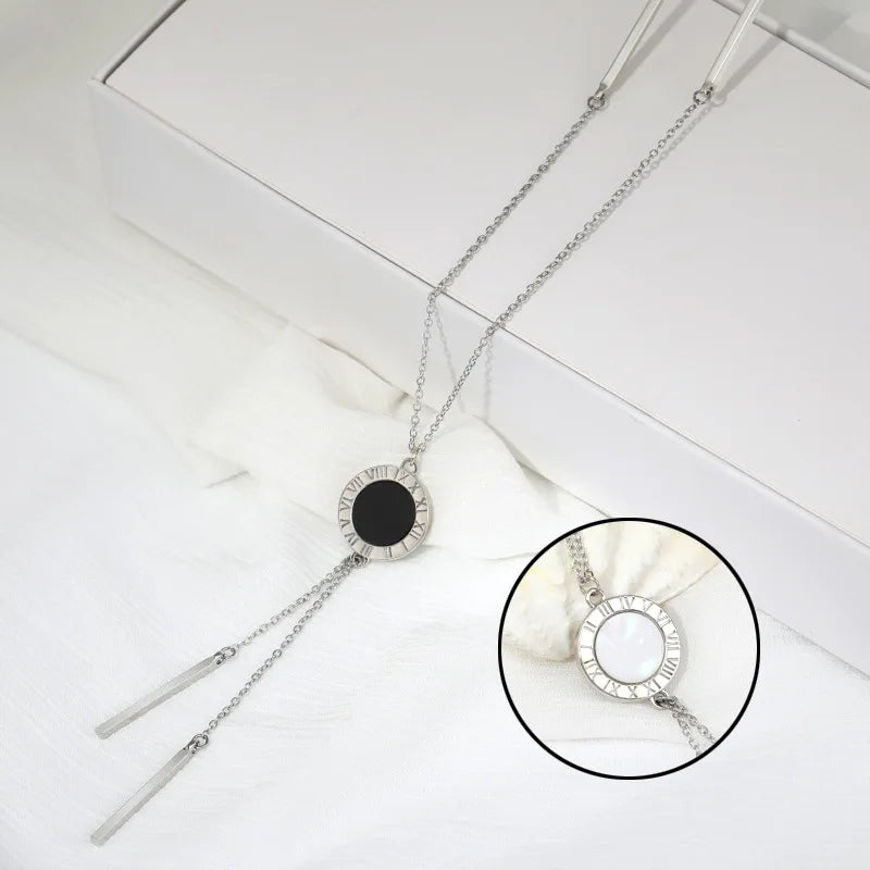 Fashion Geometric Disc Roman Digit Numbers Long Tassel Necklaces & Pendants Autumn Winter Sweater Chain Necklace Women Jewelry