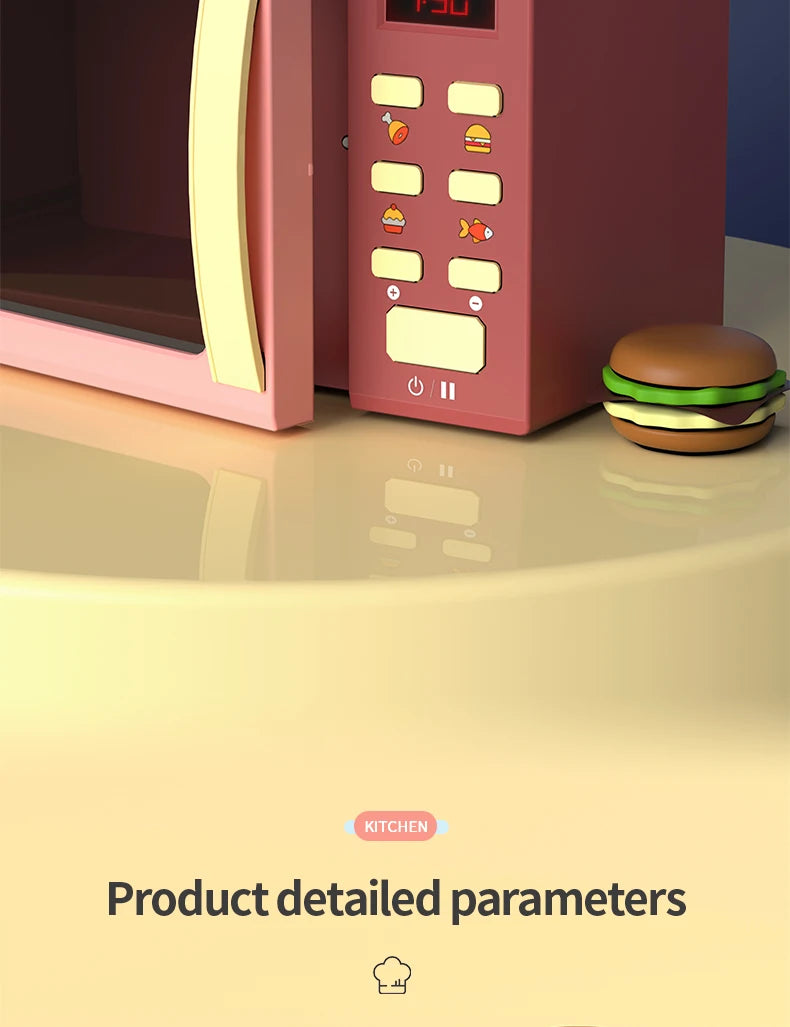 Toy Microwave Oven Playset with Light and Sound, Toy kitchen Appliances for Kids, Play kitchen accessories and Toy Food for Kids