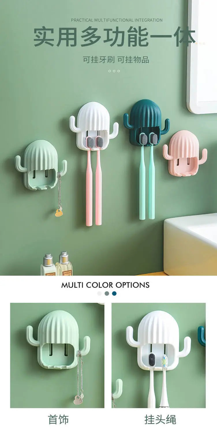 Cactus Toothbrush Holder Shelf Organizer Bathroom Household Items Bathroom Bathroom Shelves Drain
