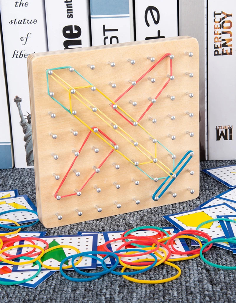 Children Math Wooden Toys Set Geometric Shape Rubber Band Nailboard Game Montessori Educational Creative Toy Fine Christmas gift