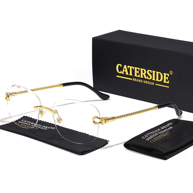 CATERSIDE Retro Fashion Sunglasses Women Men Brand Designer Rimless Gradient Sun Glasses Shades Cutting Lens Ladies Eyeglasses