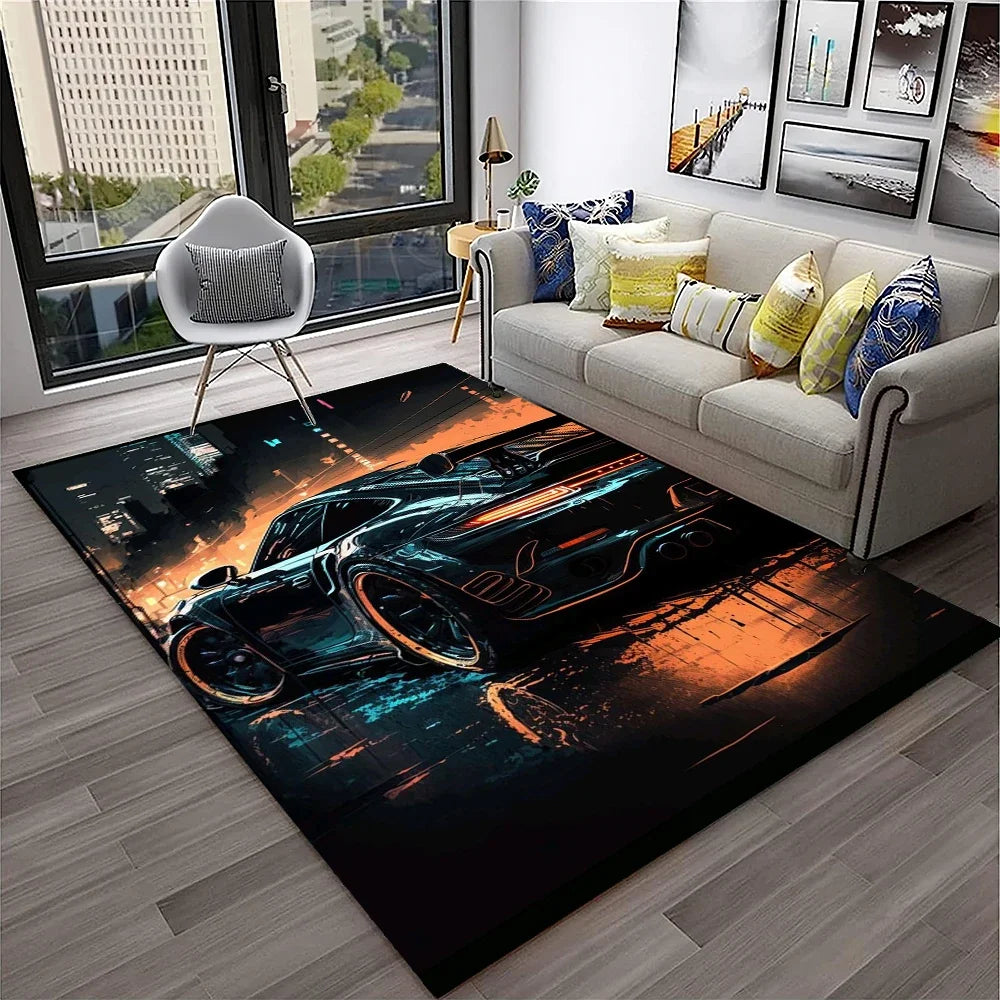 Racing Car Sports Car Carpet Rug for Home Living Room Bedroom Playroom Sofa Doormat Decor,Kids Game Area Rug Non-slip Floor Mat