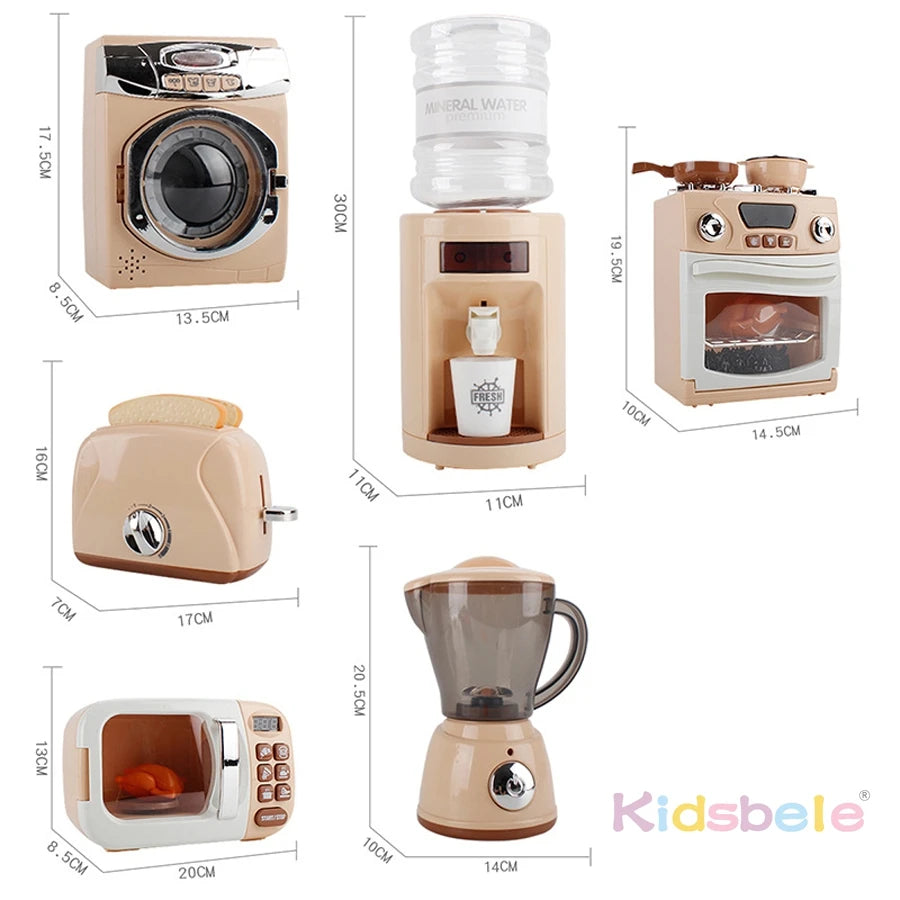 Mini Kitchen Appliance Toys for Kids Role Play Cooking Set Microwave Toaster Coffee Machine Washing Machine Learning Playset