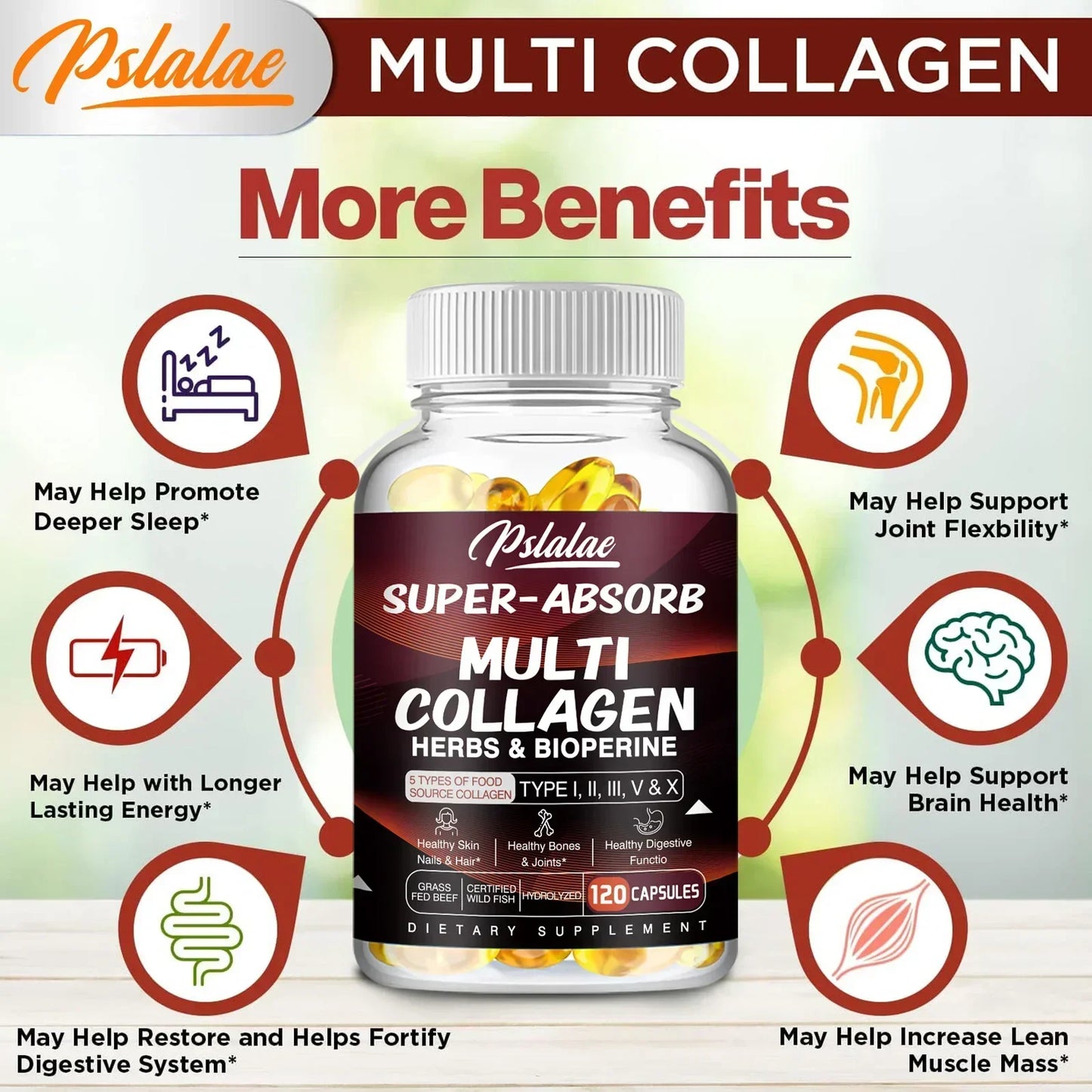 Multi Collagen Pills Organic Herbs and Piperine - Collagen Capsules with Herbs and Piperine (Type I II III V X)
