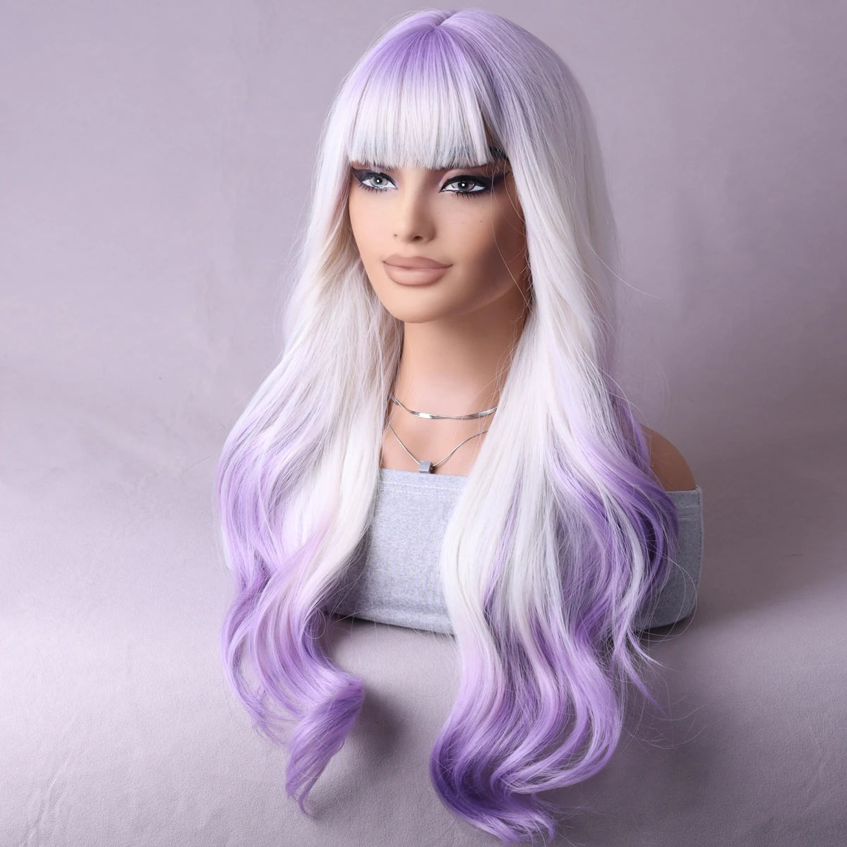 Peach shade shade wig Ladies dark red white shade shade wig with bangs Heat resistant synthetic wig Halloween cosplay party wig