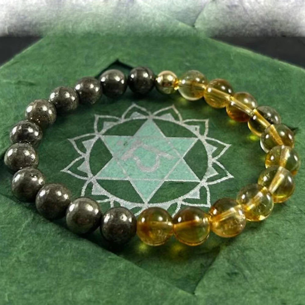 Ruberthen 8 MM Pyrite Citrine Healing Crystal Bracelet Mens Womens Powerful Healing Gemstone Bracelet