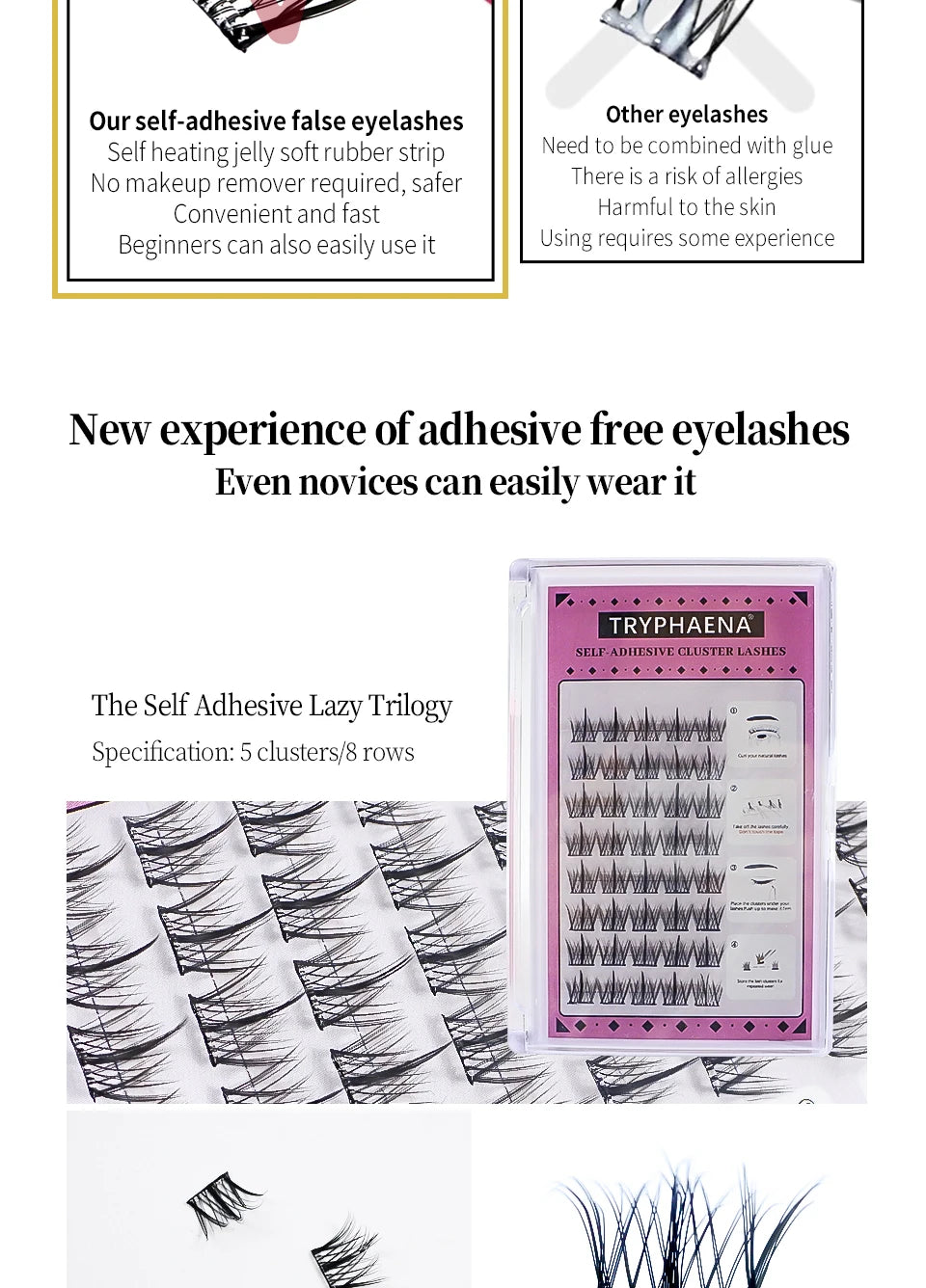 Lash Clusters Set No Glue Needed Self Adhesive Eyelashes Korean Makeup Natural Look Wispy Individual Eyelashes New Manga Lashes