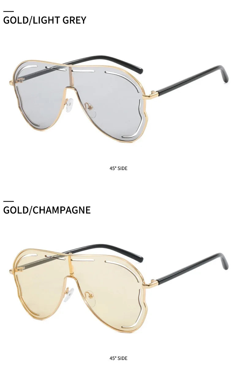Oversized Hollow One-Piece Sunglasses Women Big Frame 2024 Luxury Brand Special-Shaped Sun Glasses For Ladies Eyewear Shades