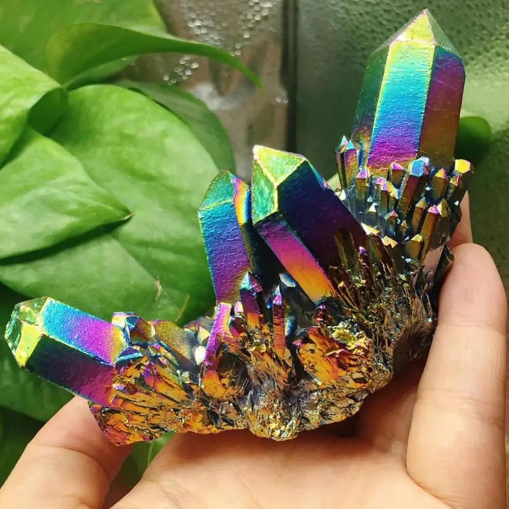 Rainbow Titanium Rough Grinding Quartz Healing Crystals Stone Ornaments Crystal Cluster Specimen Mineral Reiki Stone