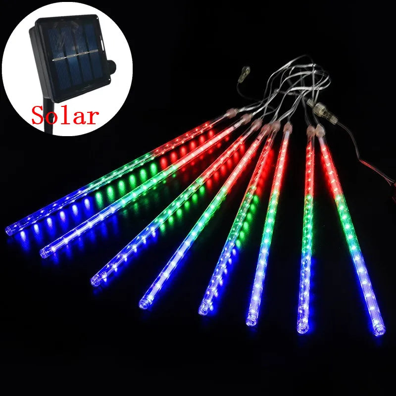 1pc Solar Powered Meteor Rain String Lights Waterproof for Outdoor Garden Tree Holiday Party Halloween Christmas Decorations
