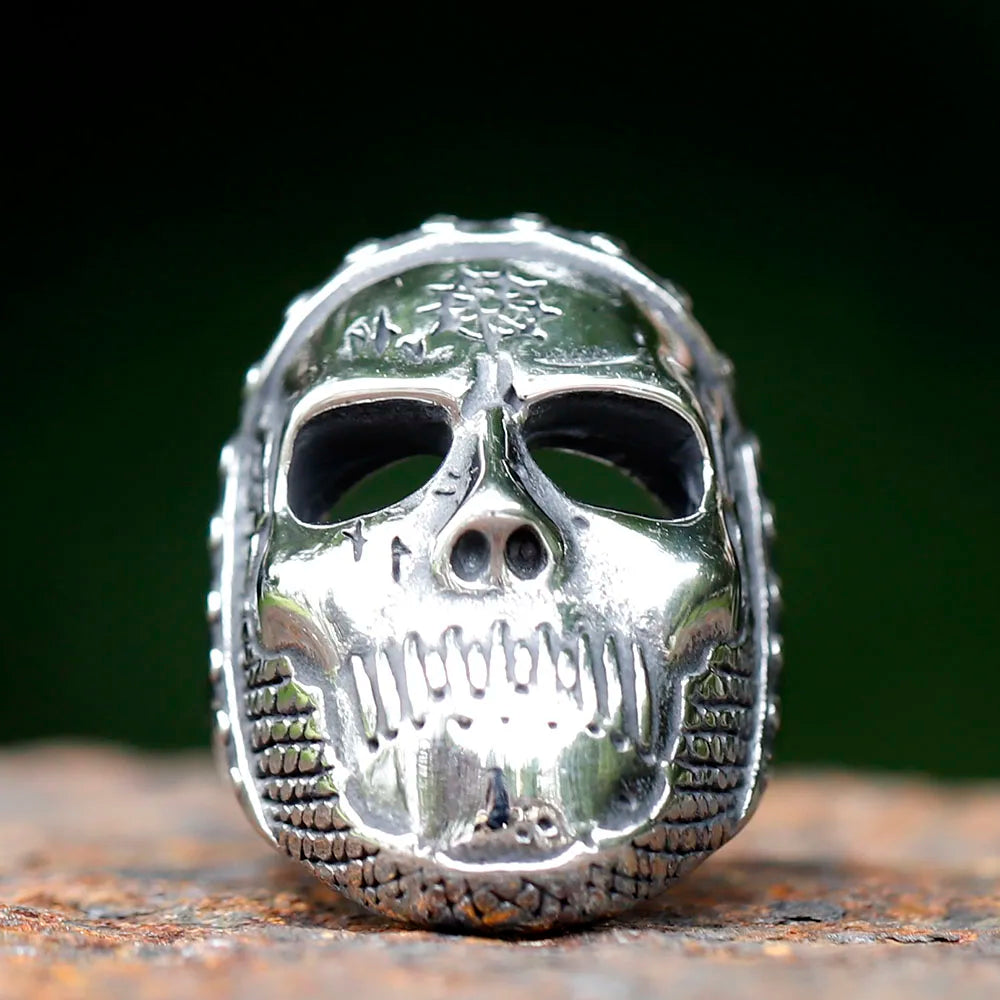 2023 Men's Flowers Skull Mask Ring Gothic 316L Stainless Steel Anel Motorcycle Band jewellery Party Halloween Gift free shipping