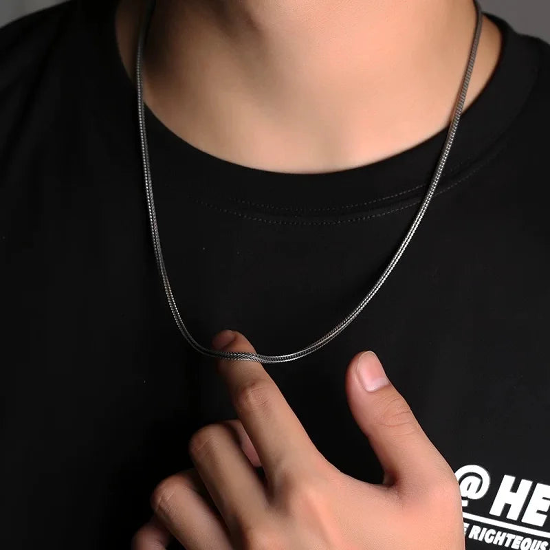 Real Silver Retro Classical Square Fox Tail Chain Necklace For Man Woman S925 Silver Chopin Sweater Chain Necklaces Fine Jewelry