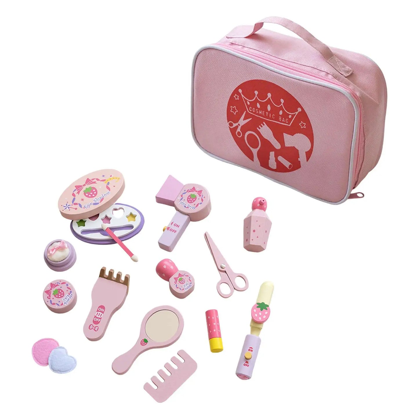 Play House Toys Set Wooden with Cosmetic Bag Lifelike for Role Play Toddler