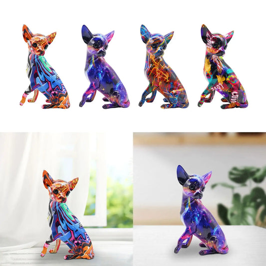 Dog Sculpture Desk Decor Lovely Creative Ornament Splashing Color Art Work