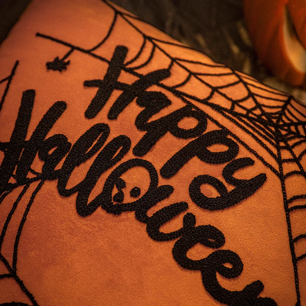 30x50/45x45cm Halloween Embroidery Pillowcase Home Holiday Decoration Sofa Pillow Cover Living Room Plush Orange Cushion Covers