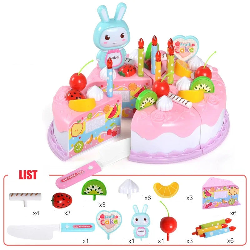 Kids Toy Simulation DIY Birthday Cake Model Kitchen Pretend Play House Cutting Fruit Food Toy for Toddler Children Gift Boy Girl