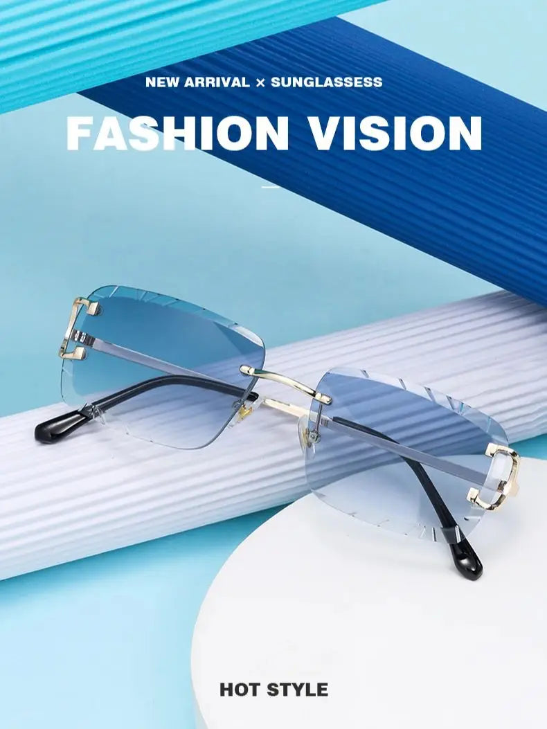 Square rimless glasses Trend metal high-grade men's and women's sunglasses street shot sunglasses