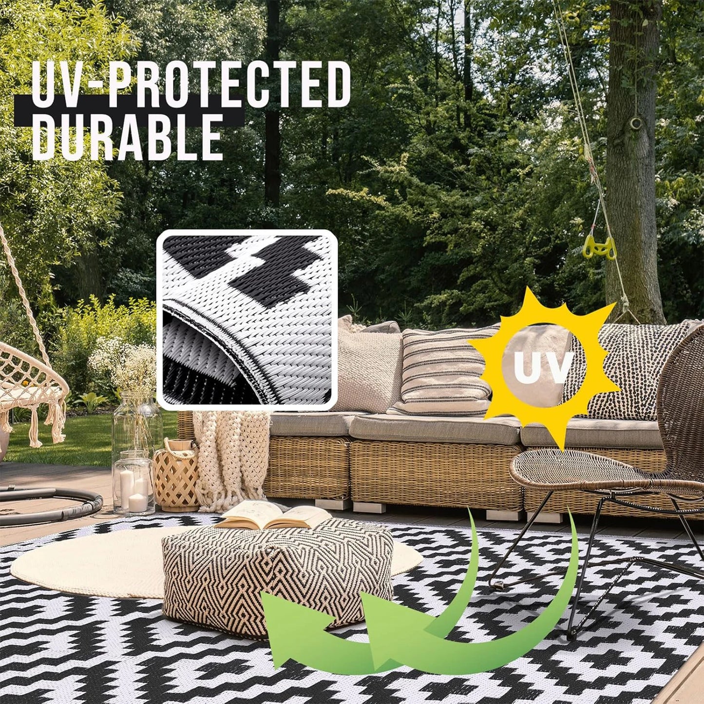 152x244CM Outdoor Rug for Patio Waterproof Anti-slip Plastic Straw Garden Mat Carpet UV Resistant Rugs for Camping Beach Picnic
