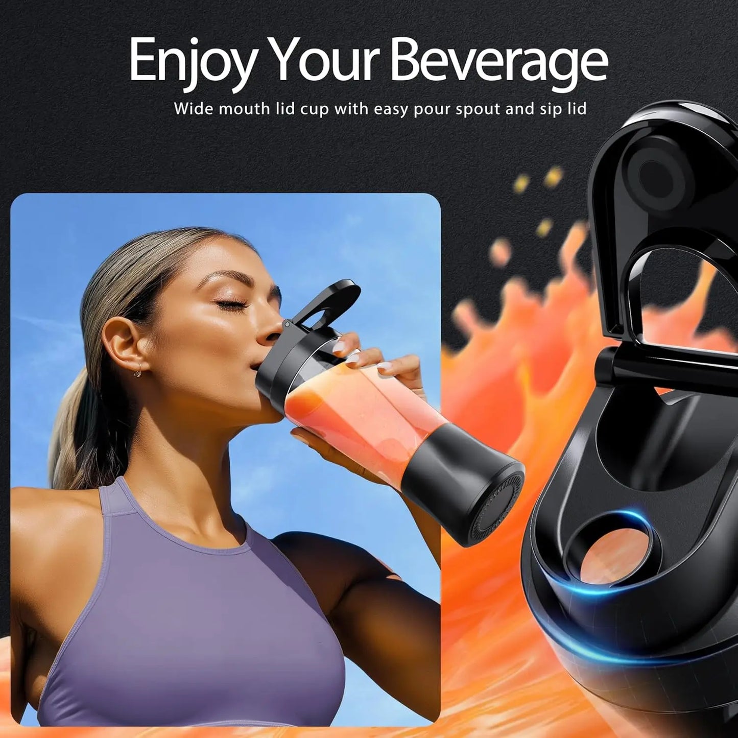 Portable Blender Cordless Self-Cleaning Mini Blender with Lid Silent Mini Travel Blender with Stainless Steel Blades USB Charge