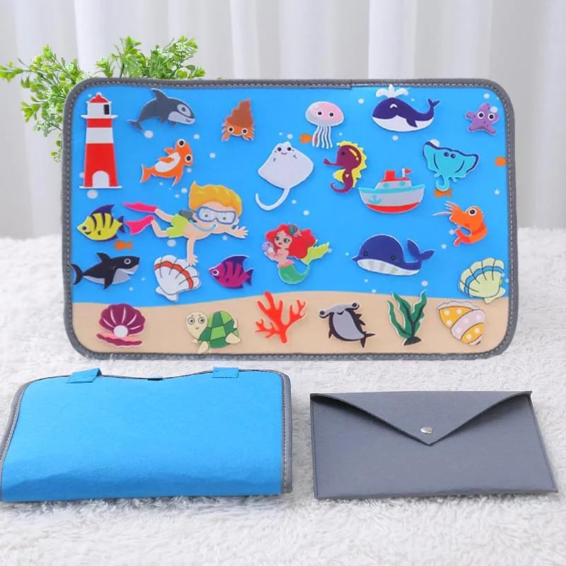 Montessori Educations Toys Handheld Travel Felt Story Board Set Kids Learning Storytelling Activities Interactive Play Kit Gifts