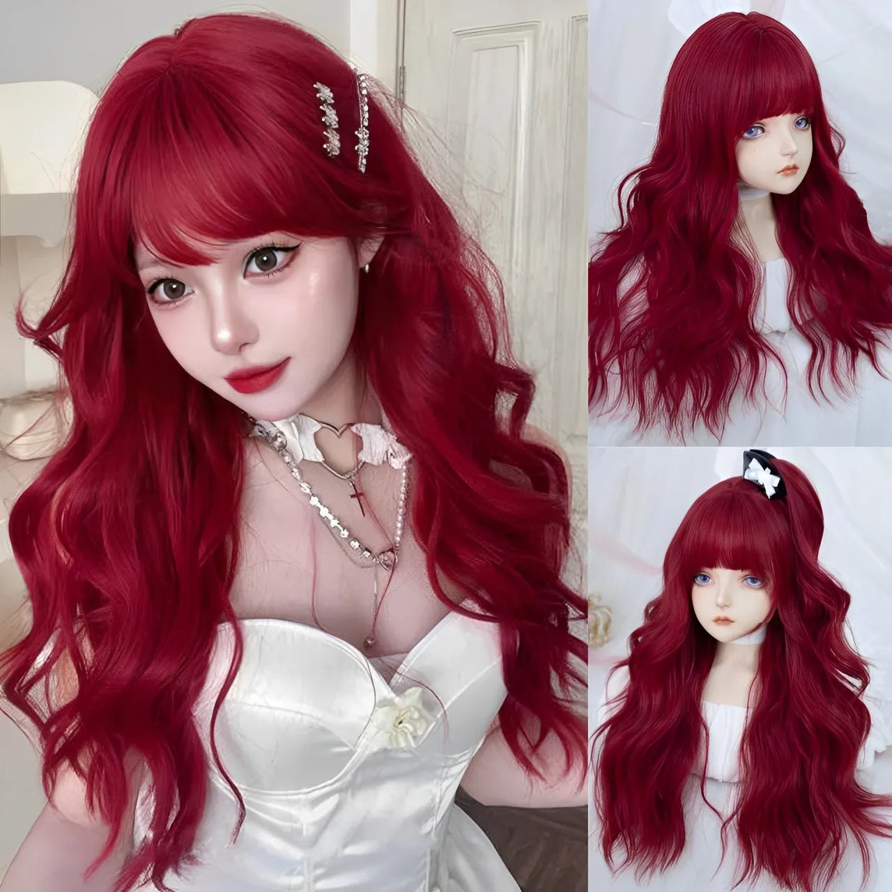 Synthetic Short Lolita Cosplay Christmas Halloween Bob Brown Blonde LM Wig With Long Curly Ponytail Natural Fake Hair for Women