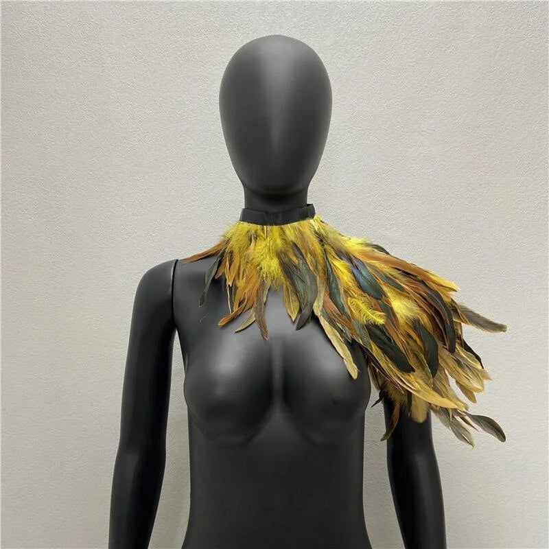 One Shoulder Feather Luxury Scarf Women Snood Gothic Style  Scarve Woman Shawls Punk Party Halloween Performance Show Decoration