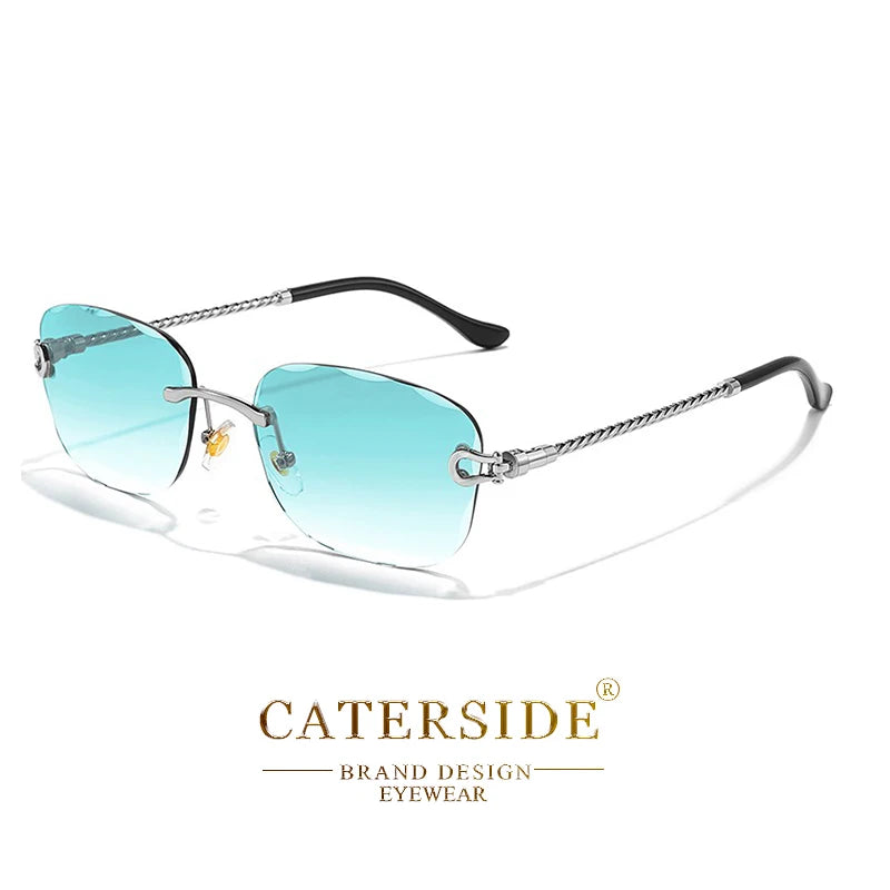CATERSIDE Retro Fashion Sunglasses Women Men Brand Designer Rimless Gradient Sun Glasses Shades Cutting Lens Ladies Eyeglasses