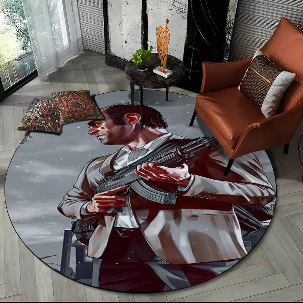 Grand Theft Auto Games GTA  Gamer Round Carpet Rug for Living Room Bedroom Child Playroom Decor,Pet Area Rug Non-slip Floor Mat