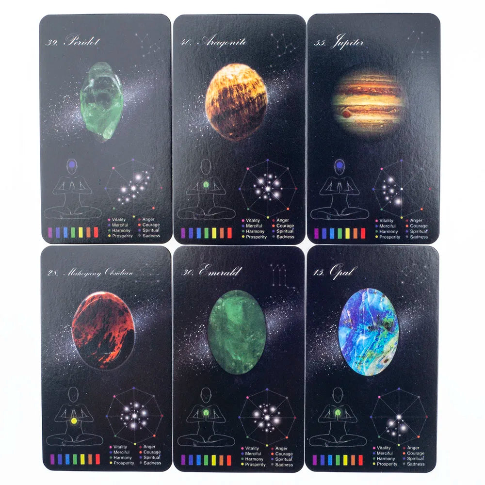 Crystals Healing Cards English Version 60-Card Deck with PDF Guidebook 48 Crystal & 12 Zodiac Cards Board Game for Party