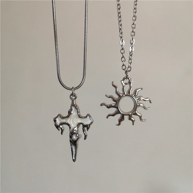 Goth Irregular Heart Cross Vortex Pendant Snake Rope Chain Necklace For Women Men Grunge Y2K 90s Punk Halloween EMO Accessories