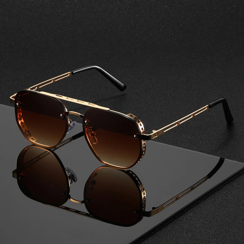Classic and fashionable double-beam metal sunglasses, high-end, simple and versatile sunglasses