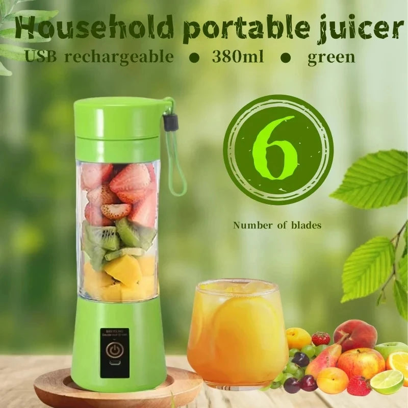 New Mini Portable Blender Bottle USB 6 Blades Fruit Fresh Juicer Smoothies Mixer Machine Crusher Food Processor for Kitchen