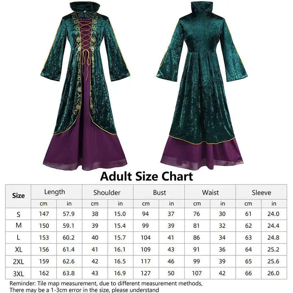 Women Hocus Pocus Winifred Sanderson Womens Cosplay Costume Dress Velvet Halloween Carnival Costumes For Adult Women S-3XL
