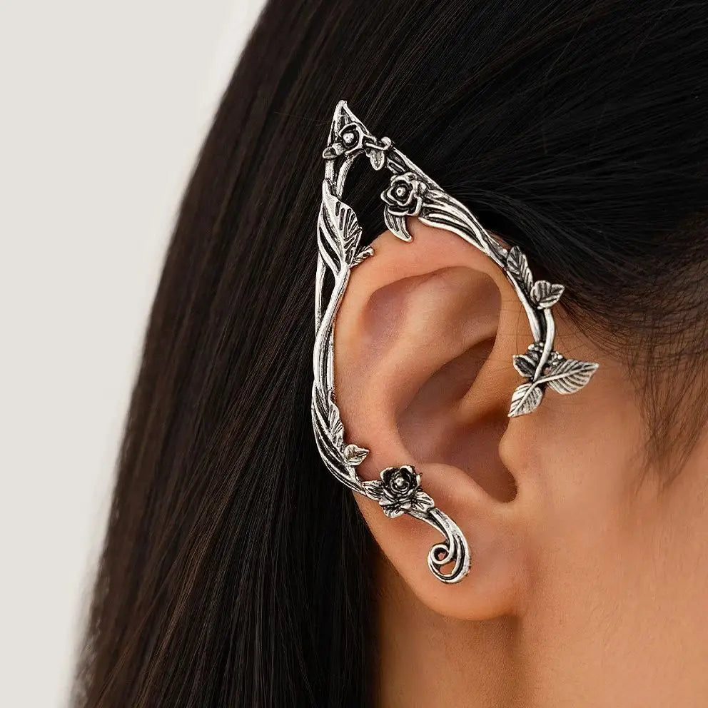 Ingemark 1Pair Goth Fairy Elf Ear Cuff Earrings Women Fashion Statement Vintage Piercing Clip Earring Halloween Party Jewelry