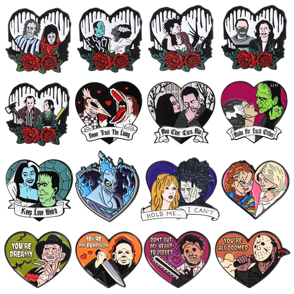 Anime Heart Rose Enamel Pins You Are Dreamy Cartoon Horror Mask Coffin Spider Lapel Badges Halloween Backpack Jewelry Gifts