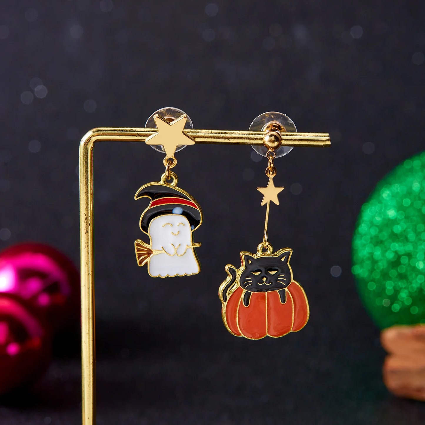 Cute Halloween Skull Bat Pumpkin Stud Earring for Women Jewelry Enamel Cat Star Moon Spider Ghost Dangle Piercing Party Ear Gift