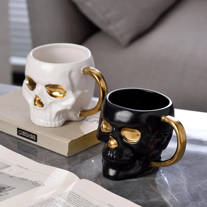 1PC 600ML Halloween Skull Cup with Handle Lidless Ceramic Cup Funny Water Beer Milk Cup Mocha Cup Creative Modeling Mug