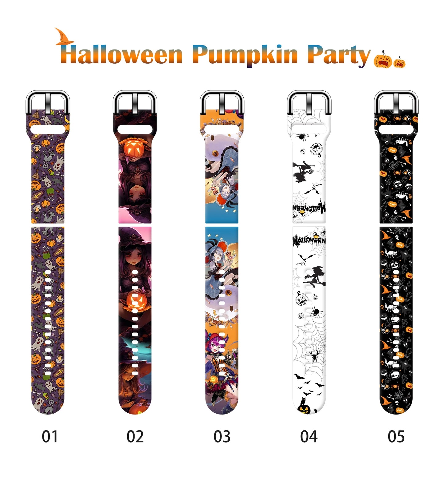 20mm Halloween Series Strap for Samsung Galaxy Watch 7/6/5 40mm 44mm Band Replaceable Bracelet for Xiaomi Huawei Amazfit Watch