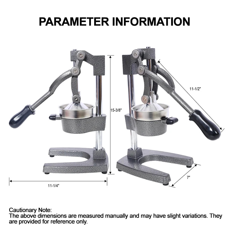 Cast Iron Citrus Juicer , Extra-Large Commercial Grade Manual Hand Press , Heavy Duty Countertop Squeezer for Fresh Orange Juice
