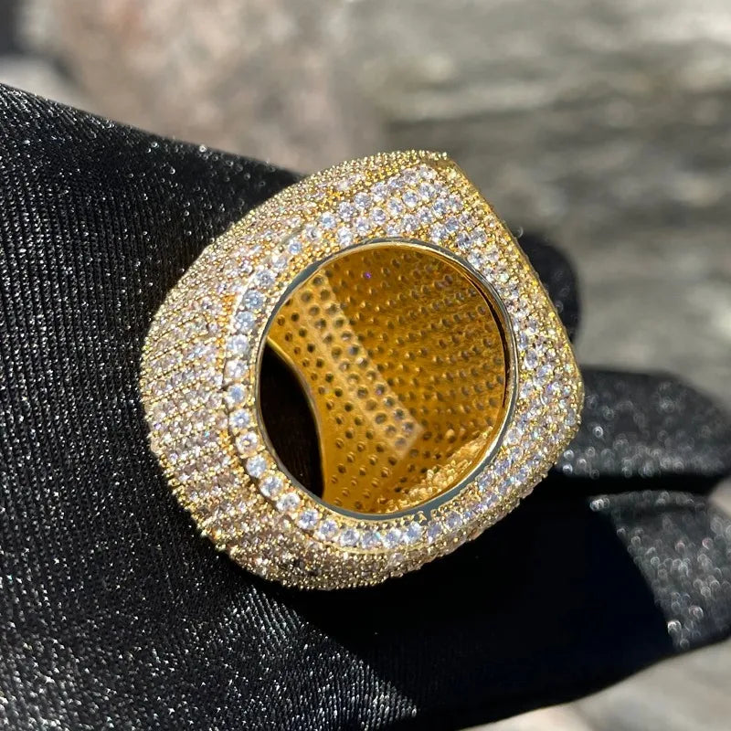 Fashion Men's Gold Color Ring for Party Wedding Full Bling Iced Out Cubic Micro Paved CZ Crystal Luxury Hip Hop Rings Jewelry