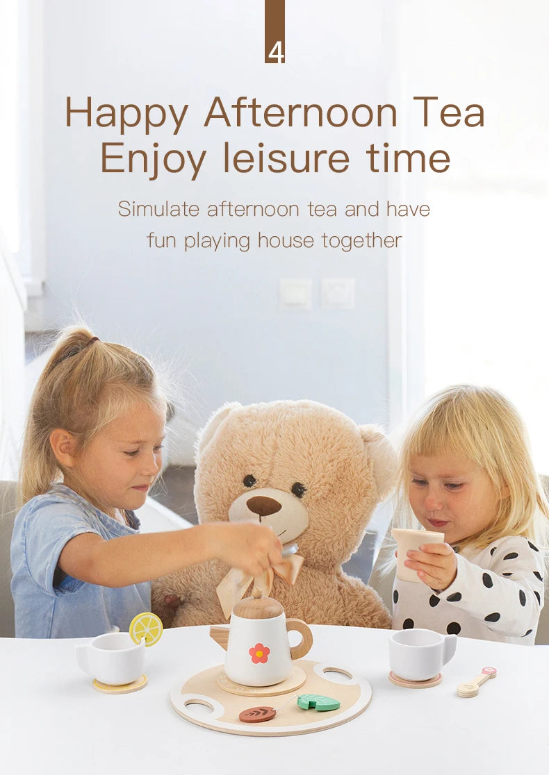 Kids Simulation Wooden Dessert Food Toys Kitchen Cookies Coffee Afternoon Tea Pretend Play Toys for Boy Girls Birthday Xmas Gift