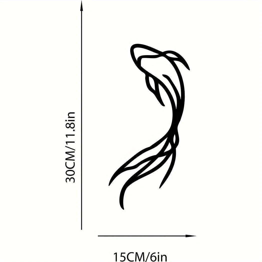 Feng Fish Art Metal Sculpture - Minimalist Line Art, Metal Wall Art, Betta Fish Wall Decor Abstract Art,Fish Vase Room Sticker